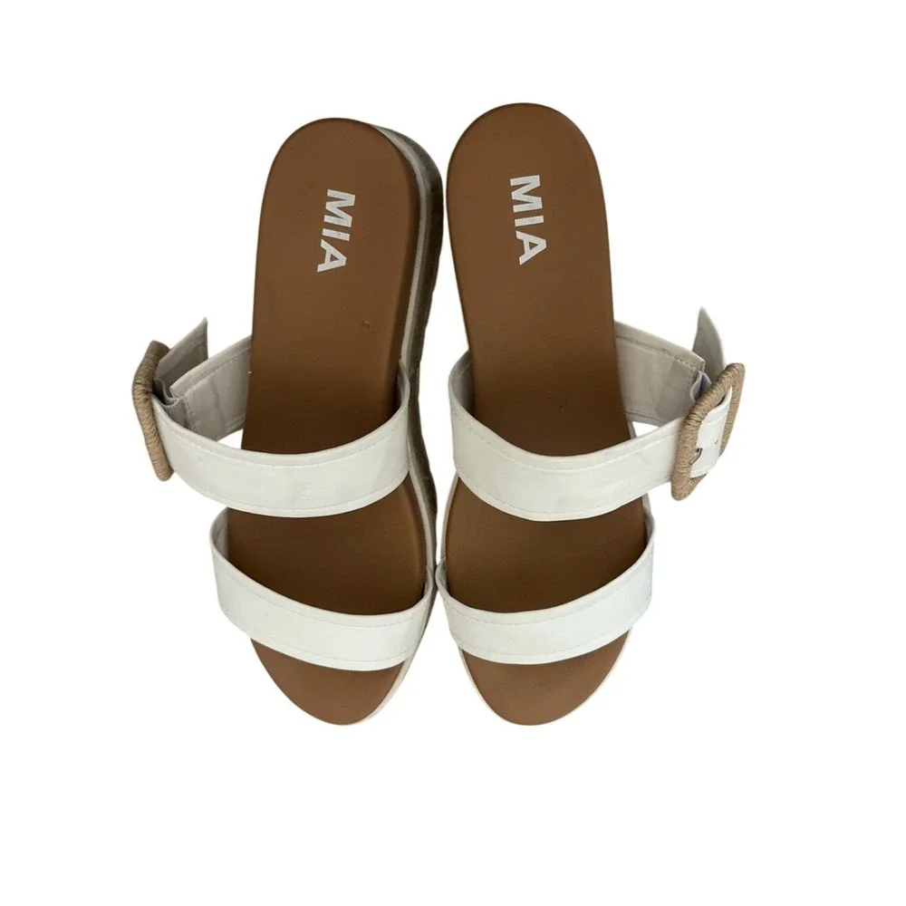 MIA Cream‎ Double-Strap Espadrille Platform Slide Sandals